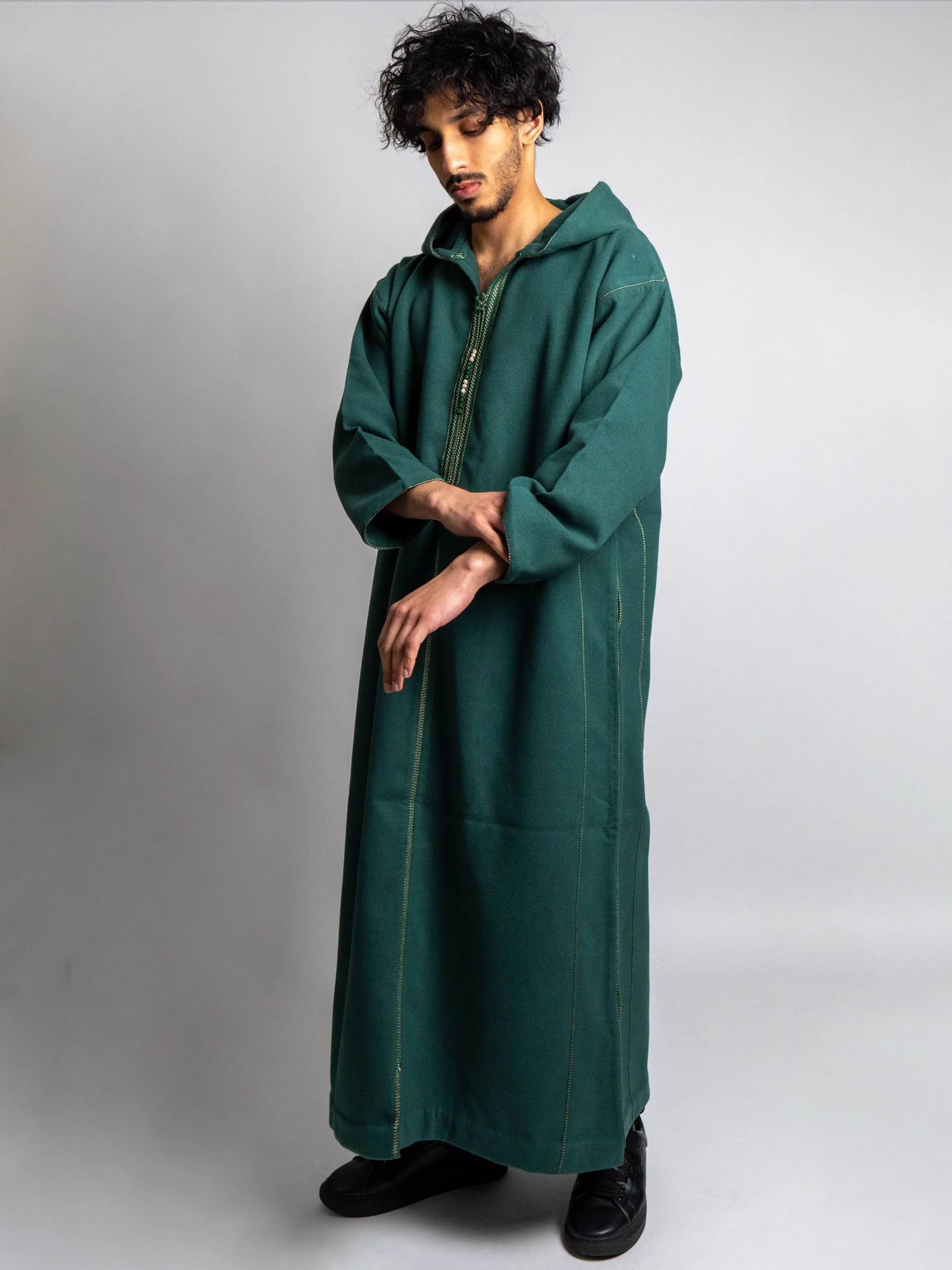 Mossy Green Hooded Moroccan Thobe – Jellabiya