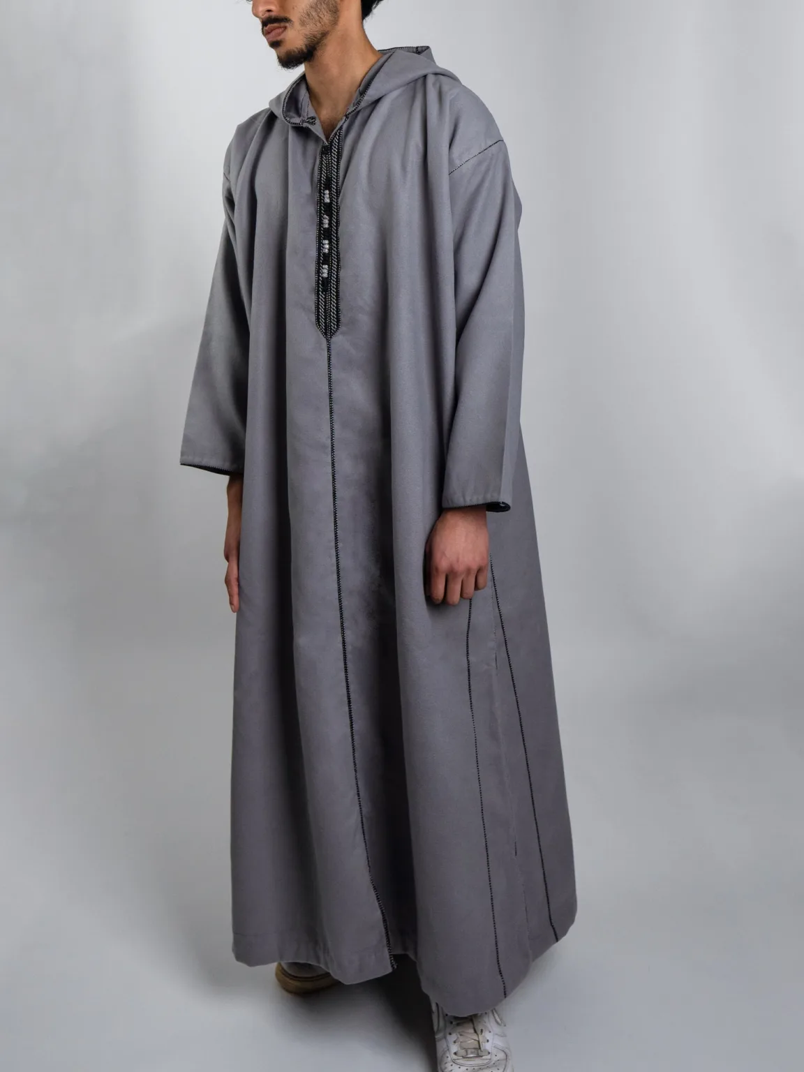 Pearl Grey Hooded Moroccan Thobe – Jellabiya - AL-ENDS