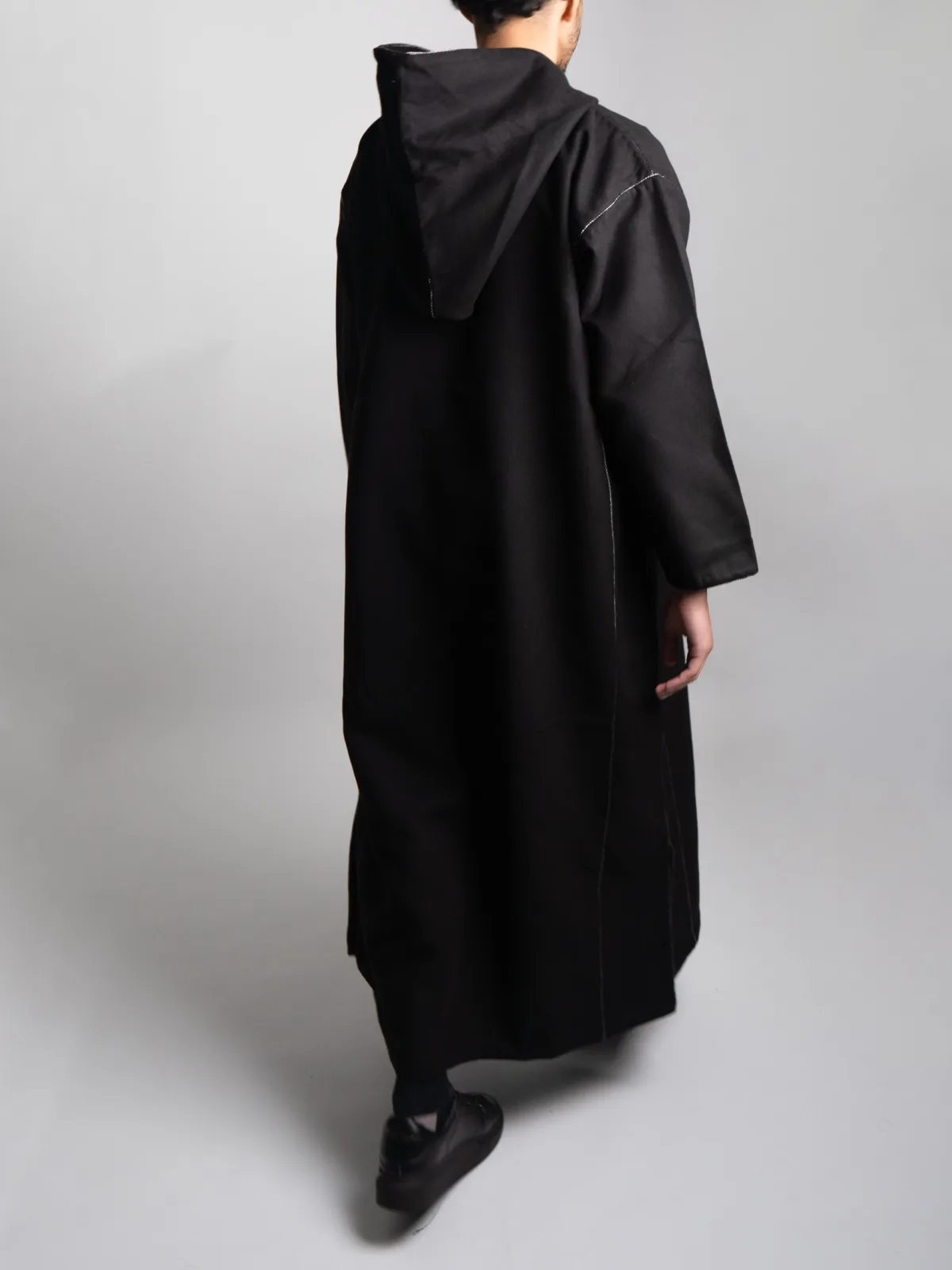 Onyx Black Hooded Moroccan Thobe – Jellabiya - Image 2