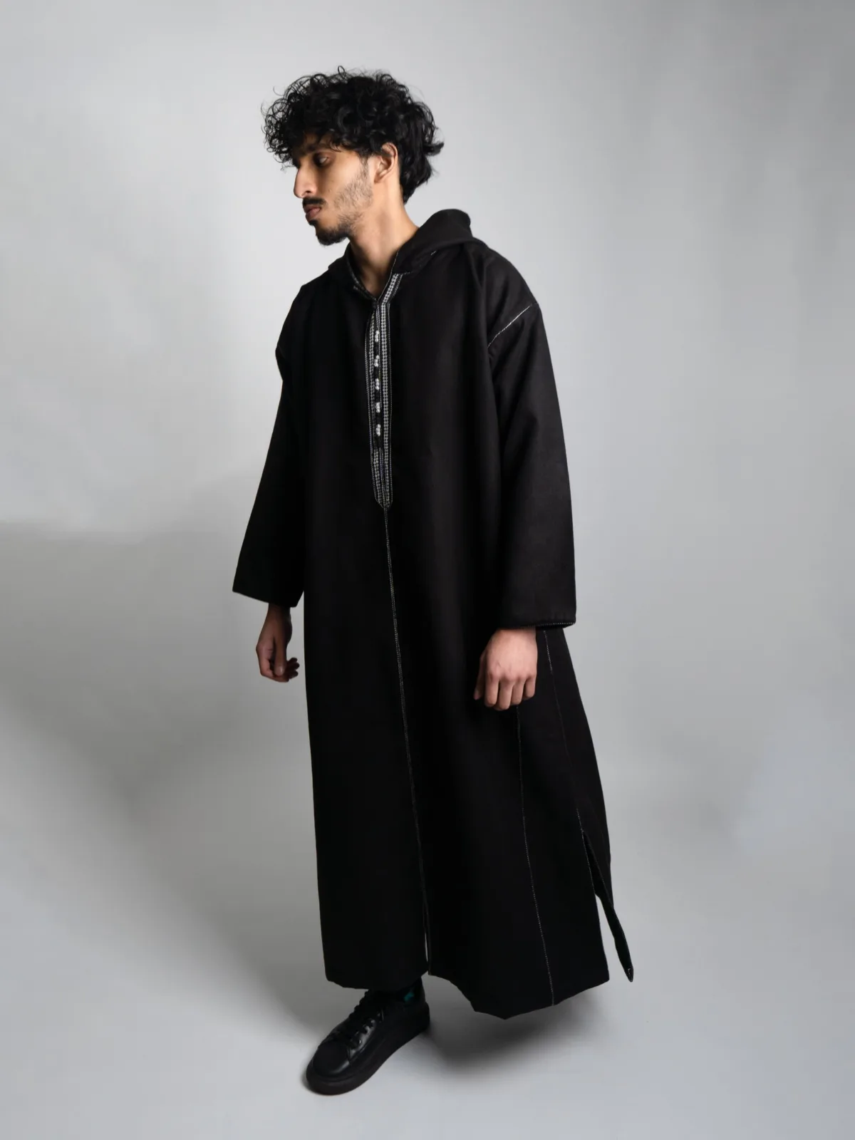Onyx Black Hooded Moroccan Thobe – Jellabiya - Image 4