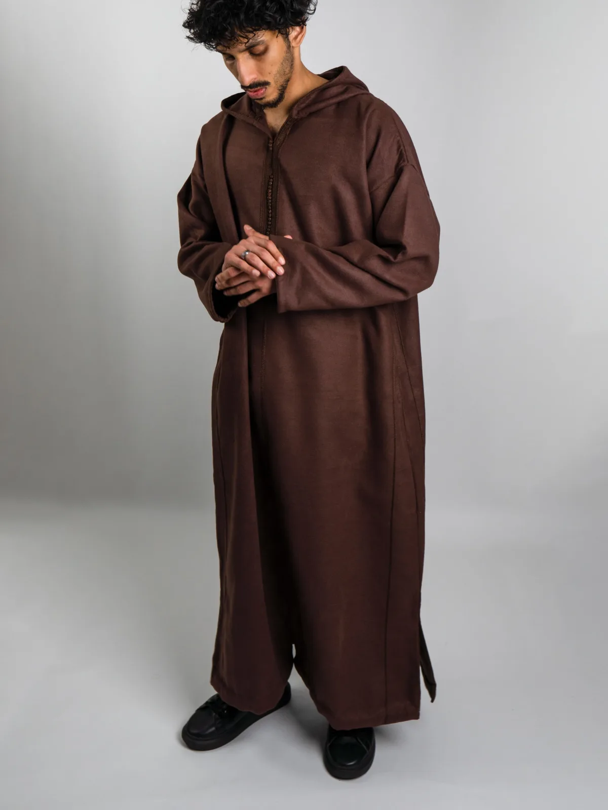 Rustic Brown Hooded Moroccan Thobe – Jellabiya - Image 3