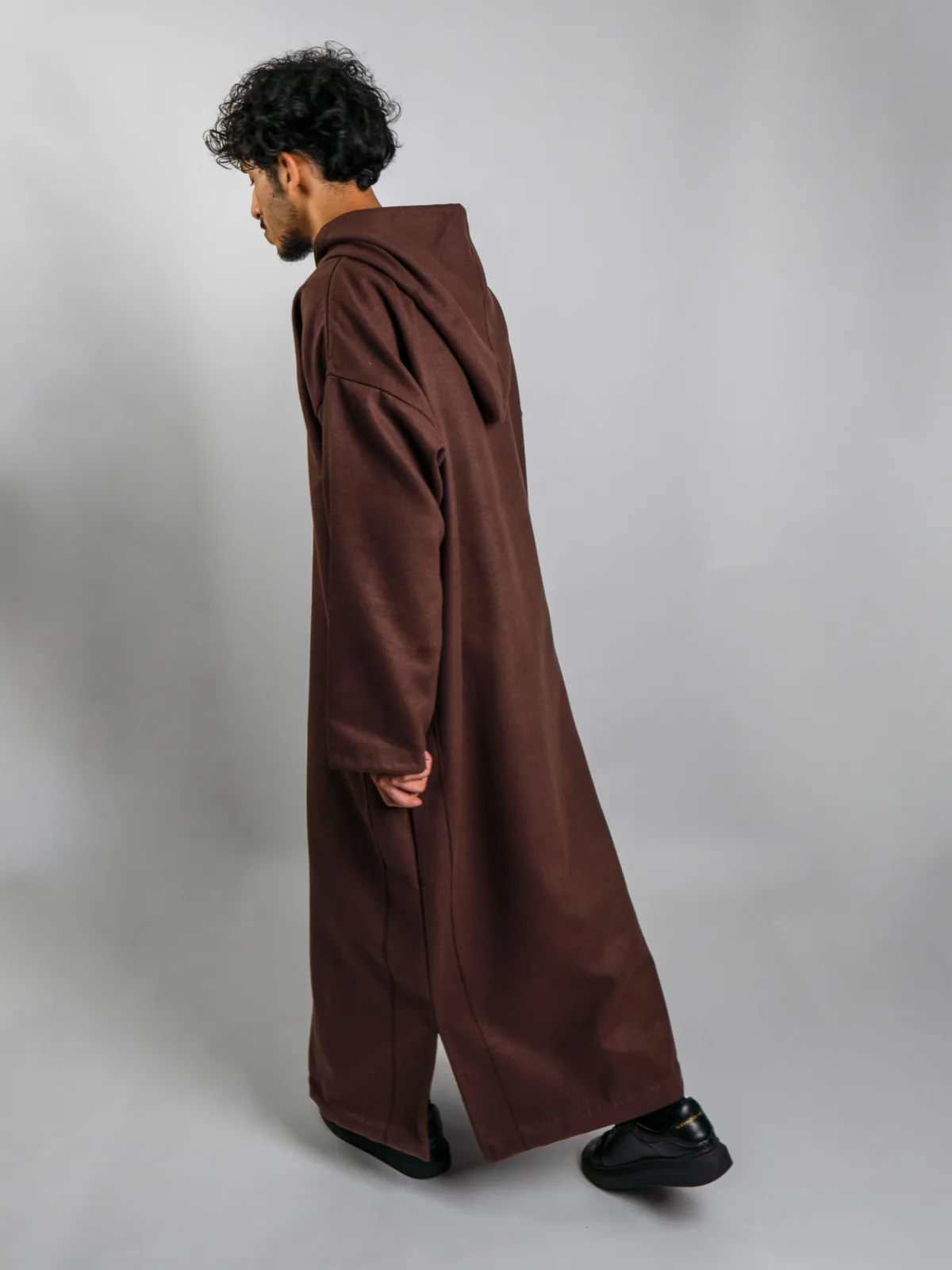 Rustic Brown Hooded Moroccan Thobe – Jellabiya - Image 5
