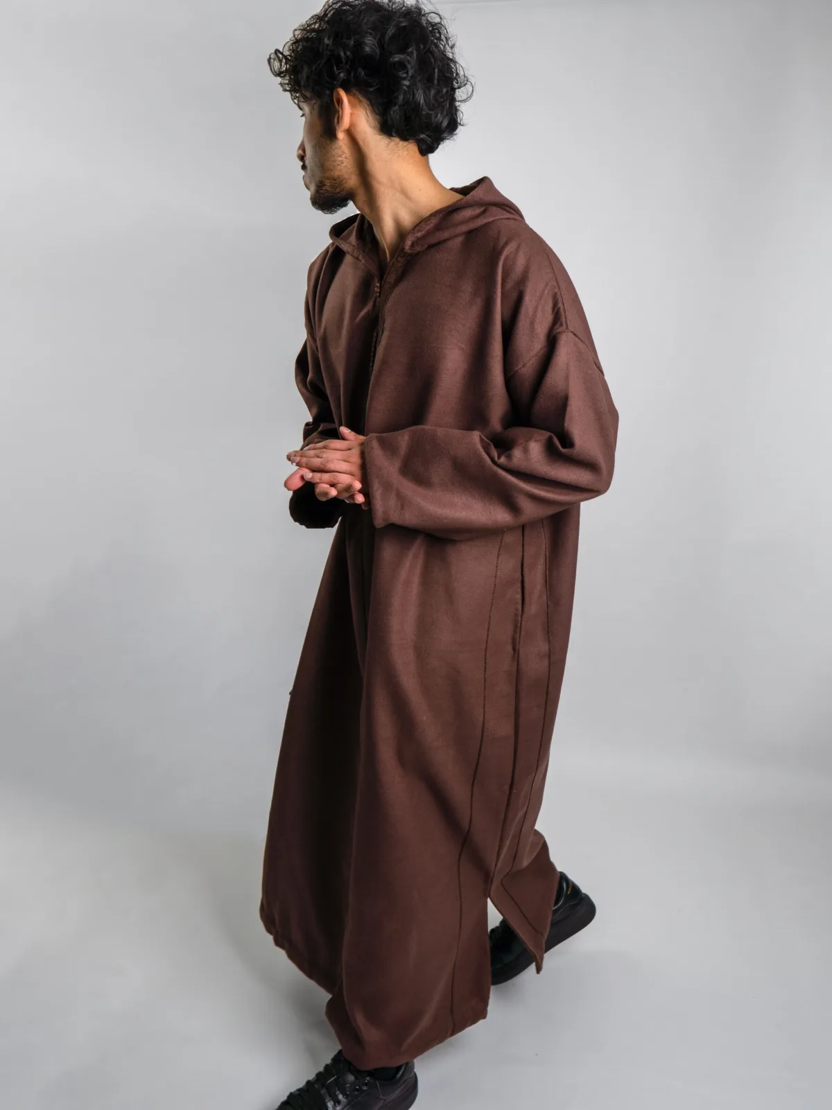 Rustic Brown Hooded Moroccan Thobe – Jellabiya - Image 4