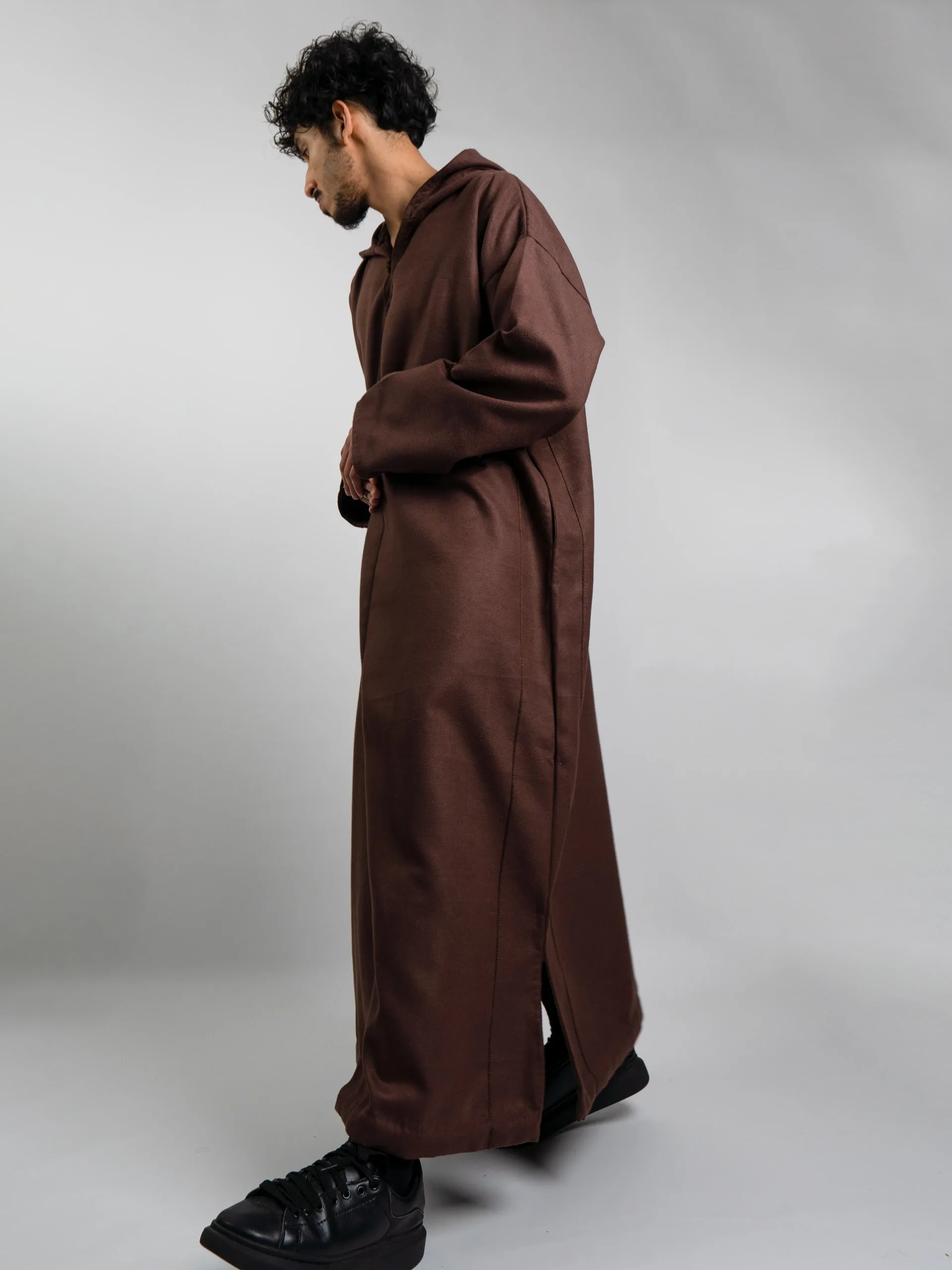 Rustic Brown Hooded Moroccan Thobe – Jellabiya