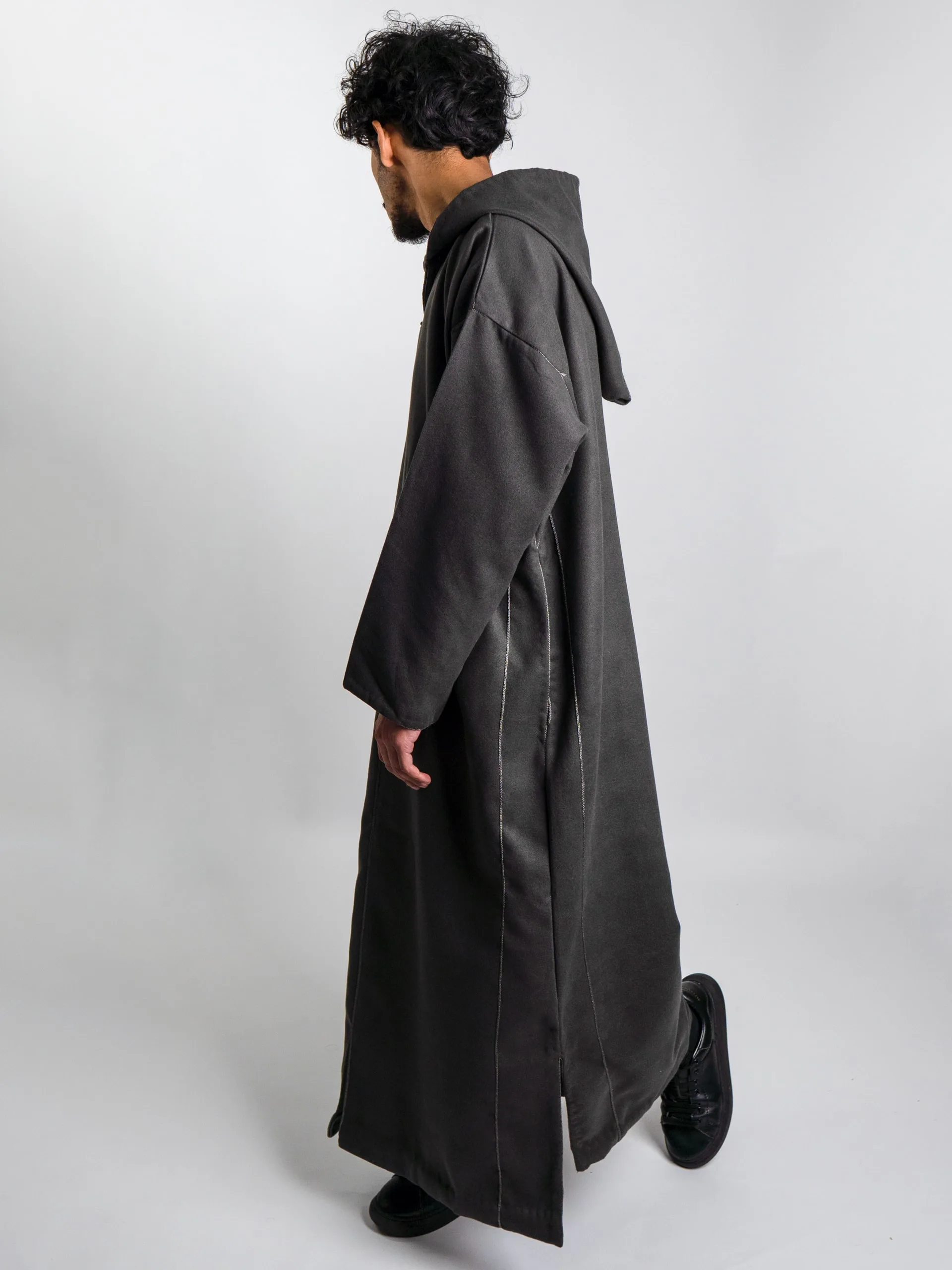 Charcoal Grey Hooded Moroccan Thobe – Jellabiya