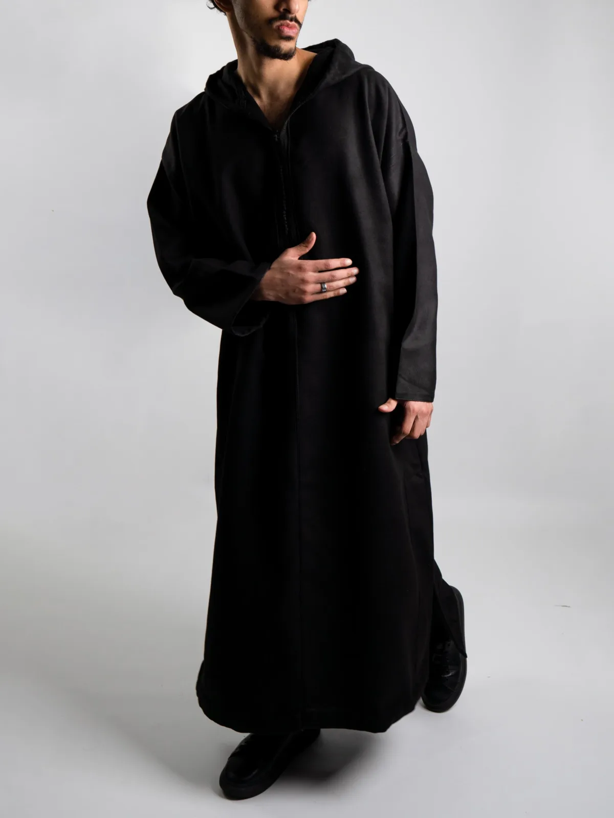 Jet Black Hooded Moroccan Thobe – Jellabiya - Image 7