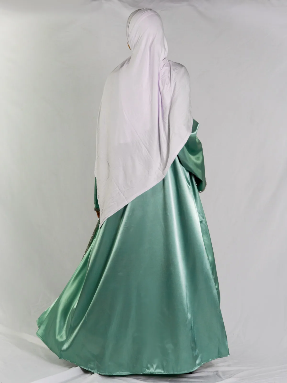 Satin Harmony Three Piece Abaya – Mint Green - Image 4